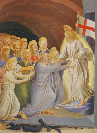 (dettaglio) Gruppo davanti a Cristo in Scene della vita di Cristo, 3° pannello che raffigura la discesa nel Limbo da Fra Angelico
